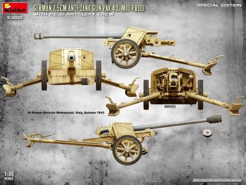 MiniArt German 7.5cm Anti-Tank Gun PaK 40. Mid Prod w/ Artillery Crew. Special Edition – 1:35 löveg makett