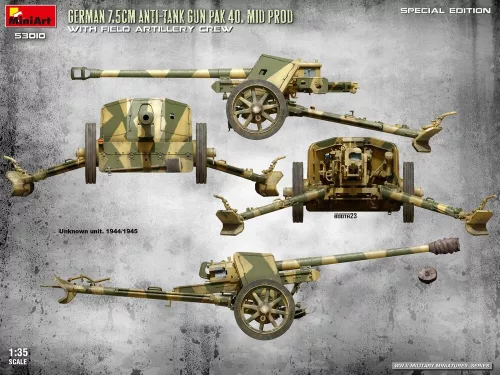 MiniArt German 7.5cm Anti-Tank Gun PaK 40. Mid Prod w/ Artillery Crew. Special Edition – 1:35 löveg makett