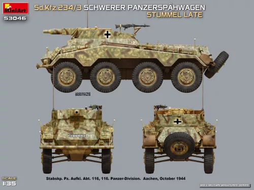 MiniArt Sd.Kfz.234/3 Schwerer Panzerspähwagen Stummel Late – 1:35 harcjármű makett