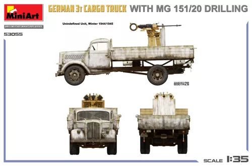 MiniArt German 3t Cargo Truck with  MG 151/20 Drilling – 1:35 teherautó makett