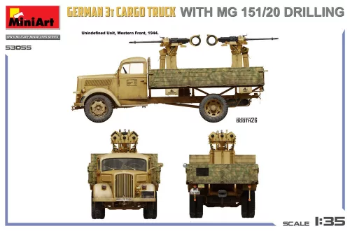 MiniArt German 3t Cargo Truck with  MG 151/20 Drilling – 1:35 teherautó makett