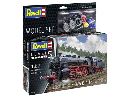 Revell Model Set Express Locomotive S 3/6 BR 18(5) with Tender 2'2' T – 1:87 mozdony makett