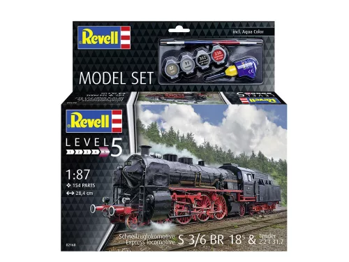 Revell Model Set Express Locomotive S 3/6 BR 18(5) with Tender 2'2' T – 1:87 mozdony makett