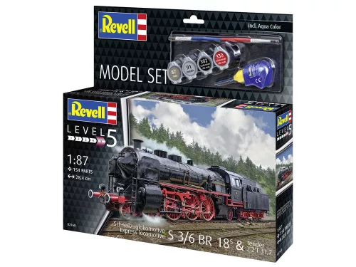 Revell Model Set Express Locomotive S 3/6 BR 18(5) with Tender 2'2' T – 1:87 mozdony makett