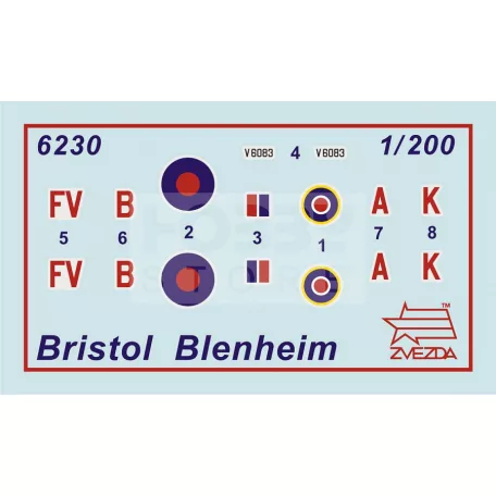 Zvezda British Bomber Bristol Blenheim IV. makett 1:200 (6230Z)