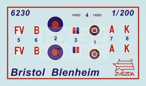 Zvezda British Bomber Bristol Blenheim IV. makett 1:200 (6230Z)