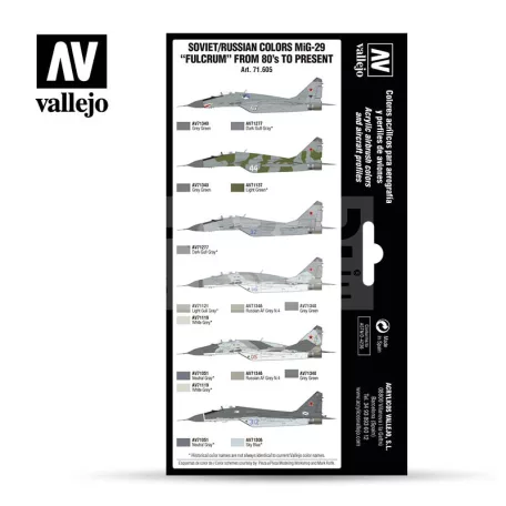 Vallejo Model Air - Soviet/Russian colors MiG-29 “Fulcrum” from 80’s to present - festékszett 71605
