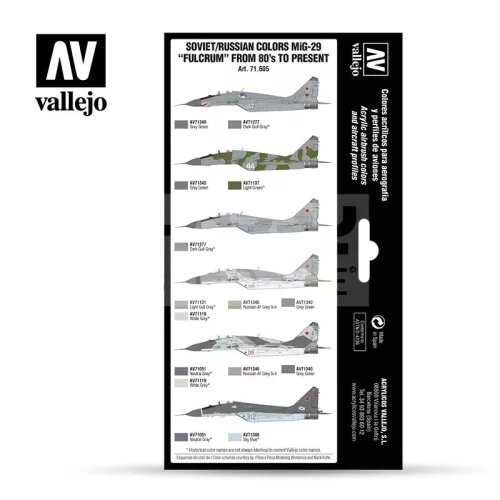 Vallejo Model Air - Soviet/Russian colors MiG-29 “Fulcrum” from 80’s to present - festékszett 71605