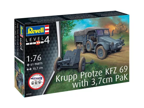 Revell Starter Kit Krupp Protze KFZ 69 with 3,7cm Pak – 1:76 katonai teherautó makett