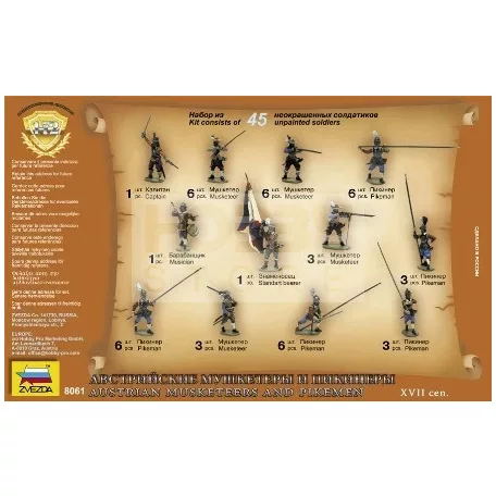Zvezda Austrian Musketeers and Pikemen XVII. Century makett 1:72 (8061Z)