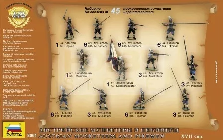 Zvezda Austrian Musketeers and Pikemen XVII. Century makett 1:72 (8061Z)