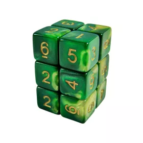  Green Stuff World 12x D6 16mm Dice - Green Swirl Dobókocka készlet Zöld Márvány