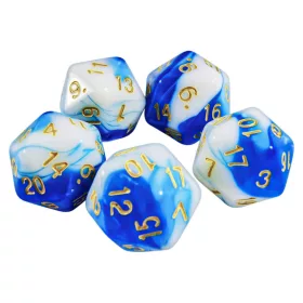   Green Stuff World 5x D20 20mm Dice - Blue White Dobókocka készlet Kék–Fehér Márvány