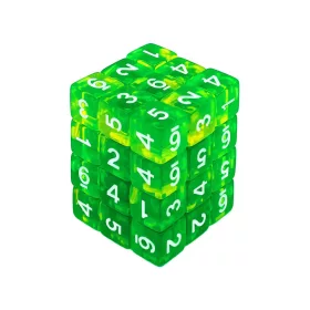   Green Stuff World 36x D6 12mm Dice - Clear Green/Yellow Dobókocka készlet 12 mm – Átlátszó Zöld / Sárga