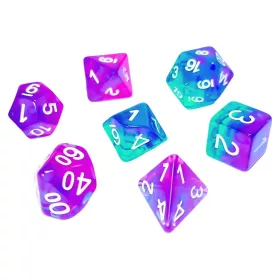   Green Stuff World 7x Mix 16mm Dice - Clear Turquoise/Purple Dobókocka készlet Átlátszó Türkiz / Lila