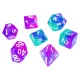 Green Stuff World 7x Mix 16mm Dice - Clear Turquoise/Purple Dobókocka készlet Átlátszó Türkiz / Lila