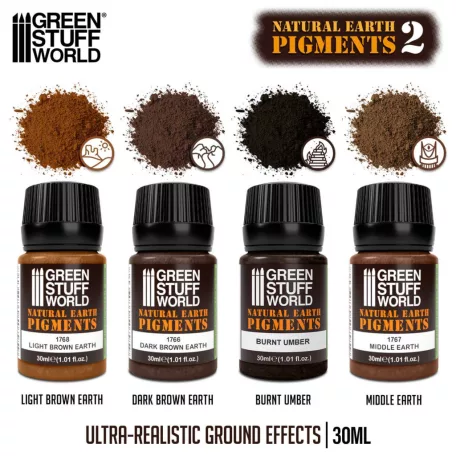 Green Stuff World Natural Earth Pigments Set 30ml – No. 2 – barna földpigment készlet, 4×30 ml