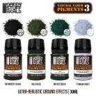 Green Stuff World Natural Earth Pigments Set 30ml – No. 3 – zöld, fehér és fekete weathering pigment készlet, 4×30 ml