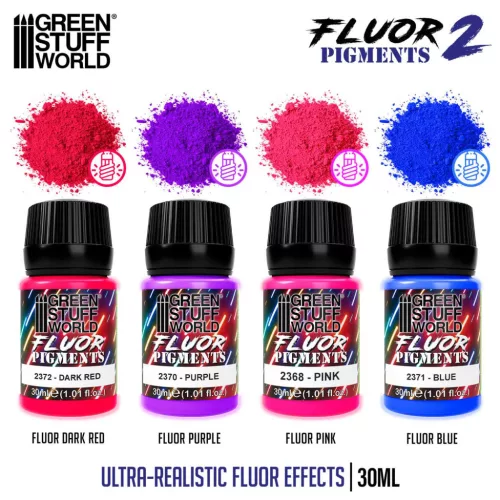 Green Stuff World Fluor Pigments Set 30ml No.2 – 4 db fluoreszkáló pigment makettekhez és diorámákhoz