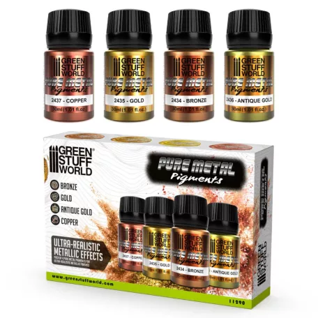 Green Stuff World Metallic Pigments Set 30ml – tiszta fém pigment készlet, 4×30 ml