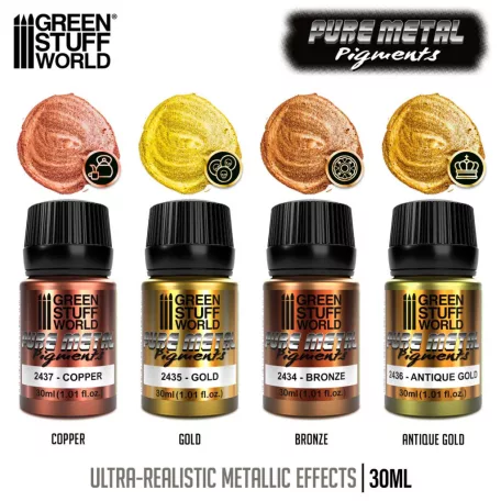 Green Stuff World Metallic Pigments Set 30ml – tiszta fém pigment készlet, 4×30 ml