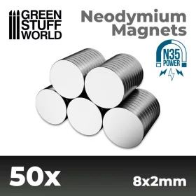   Green Stuff World Neodymium Magnets 8×2mm N35 – 50 db erős mágnes figuratalpakhoz és makettekhez