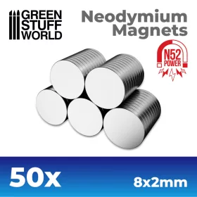   Green Stuff World Neodymium Magnets 8×2mm N52 – 50 db extra erős mágnes figuratalpakhoz és makettekhez