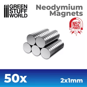   Green Stuff World Neodymium Magnets 2×1mm N52 – 50 db erős mágnes makettekhez és figurákhoz