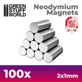   Green Stuff World Neodymium Magnets 2×1mm N52 – 100 db erős mágnes makettekhez és figurákhoz