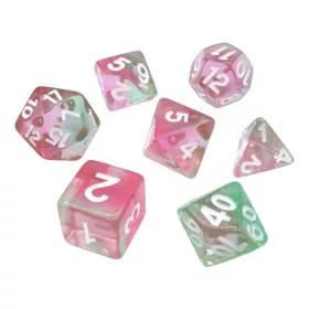   Green Stuff World 7x Mix 16mm Dice - Clear Pink Dobókocka készlet Átlátszó Rózsaszín