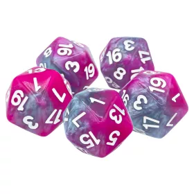   Green Stuff World 5x D20 20mm Dice - Pink - Grey Dobókocka készlet – Rózsaszín / Szürke