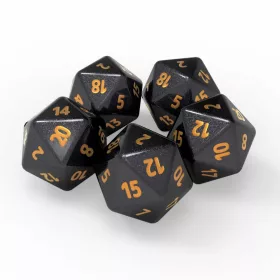   Green Stuff World 5x D20 20mm Dice - Black Dobókocka készlet – Fekete