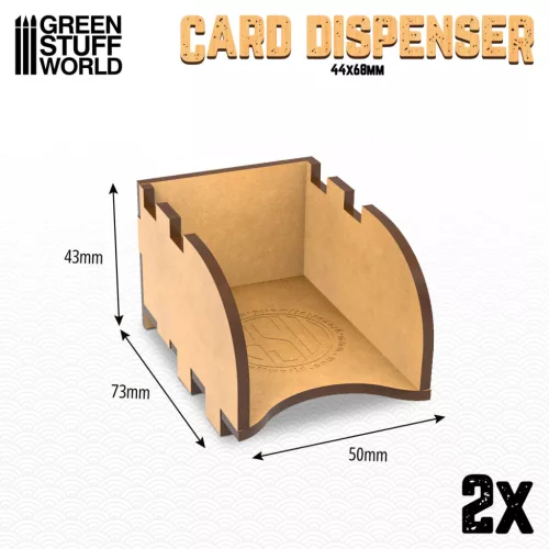 Green Stuff World Card Deck Holder 73x50mm – MDF kártyatartó adagoló Catan méretű mini kártyákhoz, 2 db