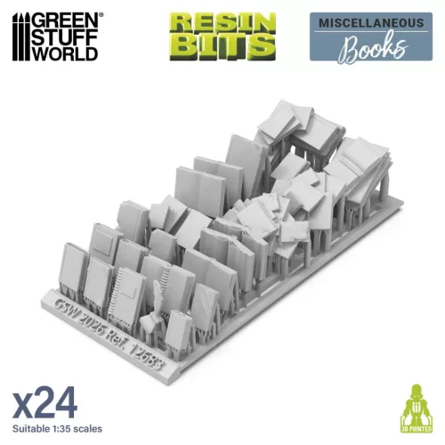 Green Stuff World Resin Books 1:35 – 21 db 3D nyomtatott resin könyv diorámákhoz