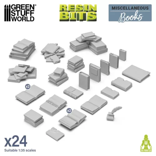 Green Stuff World Resin Books 1:35 – 21 db 3D nyomtatott resin könyv diorámákhoz