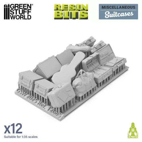 Green Stuff World Suitcases 1:35 – 12 db 3D nyomtatott resin bőrönd diorámákhoz