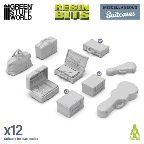 Green Stuff World Suitcases 1:35 – 12 db 3D nyomtatott resin bőrönd diorámákhoz