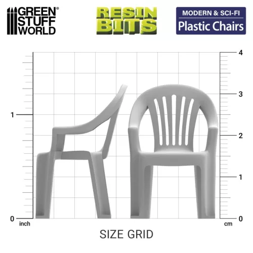 Green Stuff World Plastic Chairs 1:35 – 4 db 3D nyomtatott resin szék diorámákhoz
