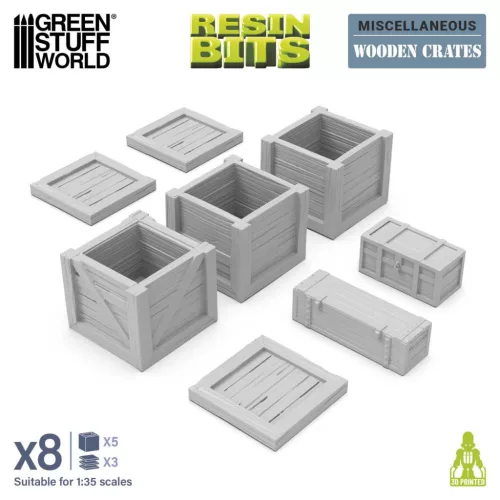 Green Stuff World Wooden Crates 1:35 – 5 db 3D nyomtatott resin faláda diorámákhoz