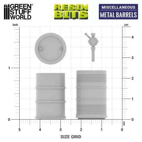 Green Stuff World Metal Barrels 1:35 – 9 db 3D nyomtatott resin fémhordó diorámákhoz