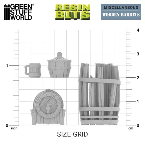 Green Stuff World Wooden Barrels 1:35 – 7 db 3D nyomtatott resin fahordó diorámákhoz