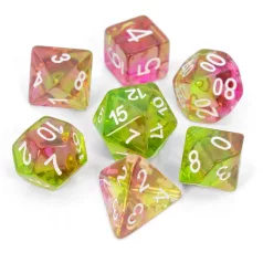 Green Stuff World 7x Mix 16mm Dice - Clear Lime and Pink