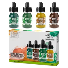   Green Stuff World Acrylic Inks Set - Transparent Nature x4 – áttetsző akril tinta szett természetes effektekhez