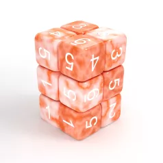 Green Stuff World 12x D6 16mm Dice - Orange White Marble