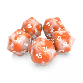   Green Stuff World 5x D20 20mm Dice - Orange White Marble Dobókocka készlet – Narancs / Fehér Márvány