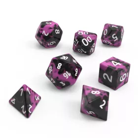   Green Stuff World 7x Mix 16mm Dice - Purple Black Dobókocka Készlet