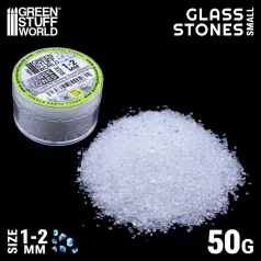   Green Stuff World Crushed Glass Stones 1–2mm – finom tört kristály hó- és terepeffektekhez