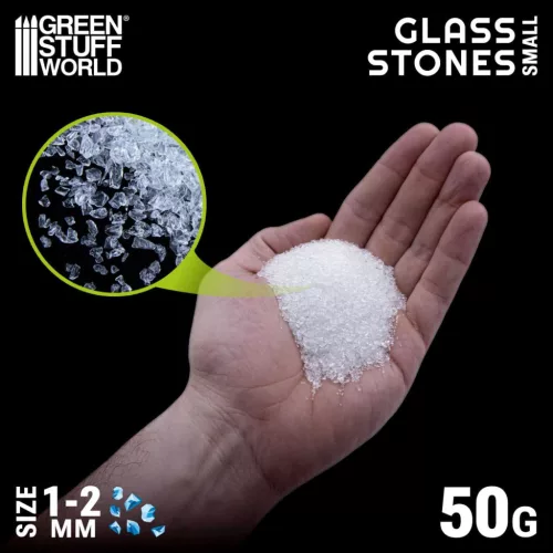 Green Stuff World Crushed Glass Stones 1–2mm – finom tört kristály hó- és terepeffektekhez