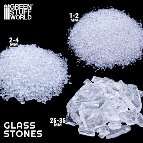 Green Stuff World Crushed Glass Stones 25–35mm – tört kristály kövek hó- és terepeffektekhez