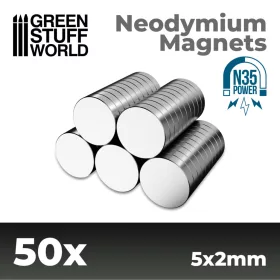   Green Stuff World Neodymium Magnets 5×2mm N35 – 50 db mágnes makettekhez és figuratalpakhoz